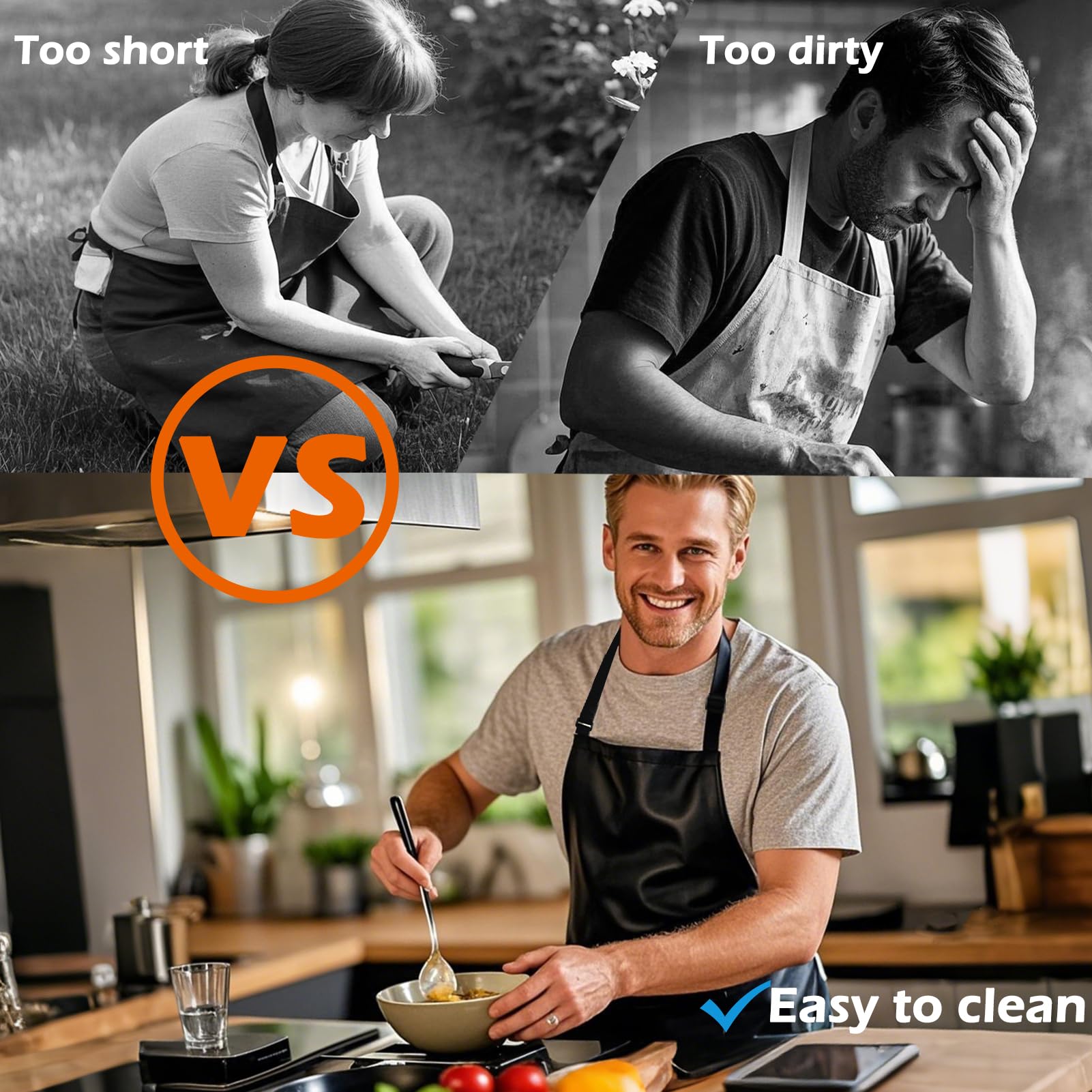 Lot de 2 tabliers de cuisine imperméables en caoutchouc vinyle de 93 cm pour lave-vaisselle, laboratoire, boucher, cuisine, tablier de chef noir, pour homme/femme, tablier de chef robuste