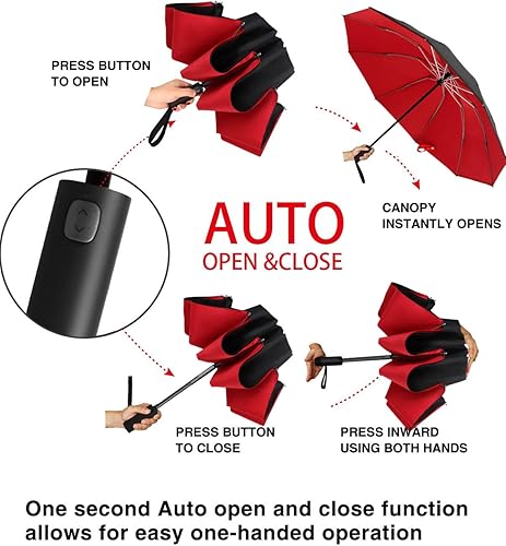 Miniatura 4 de Paraguas de viaje a prueba de viento Paraguas compacto invertido Paraguas automático de apertura y cierre plegable inversa paraguas para hombres