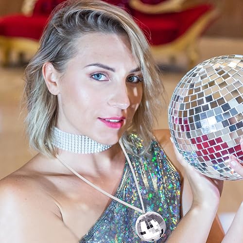 Miniatura 7 de Paquete de 48 collares de bola de discoteca de colores surtidos de los años 70, collares de fiesta de discoteca de 1.57 pulgadas, collares de