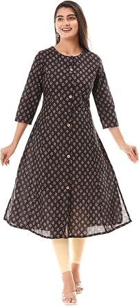 Womens Cotton Indian Tunic Top 3/4 Sleeve Dressy Casual Kurti Printed Top