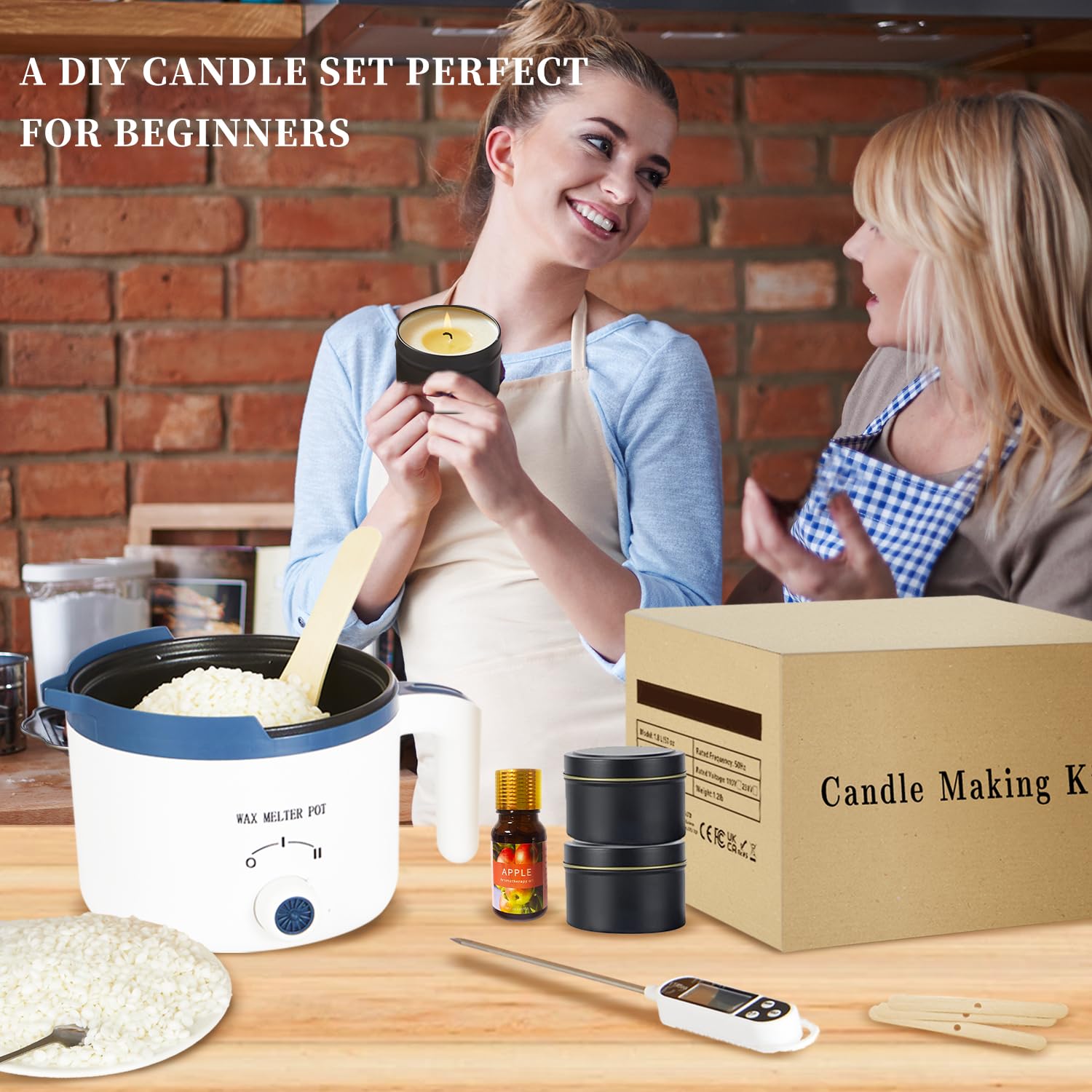 Kit fai da te per realizzare candele con fusore elettrico per cera, kit per realizzare le proprie cere profumate per adulti con 680g di cera di soia per candele, termometro, coloranti, fragranze e