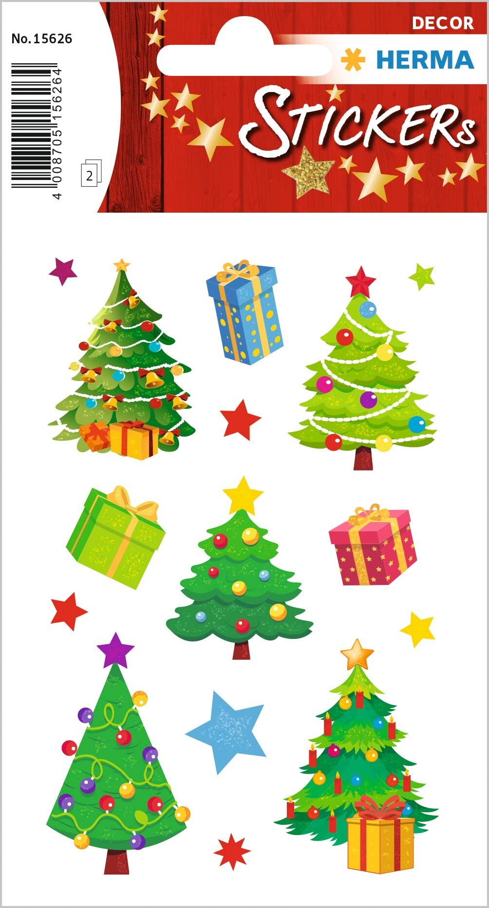 HERMA 15626 Christmas Tree Stickers, Small, Large, Pack of 30, Christmas Stickers with Christmas Tree Stars Motif, Children's Labels for Christmas Decoration, Gifts, Advent Calendar, Winter