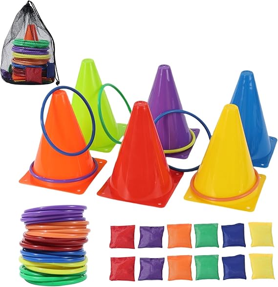 Carnival Games Combo Set - Dart Board, Ring Toss & Bean Bag Toss For Family Fun (Vibrant Colors)