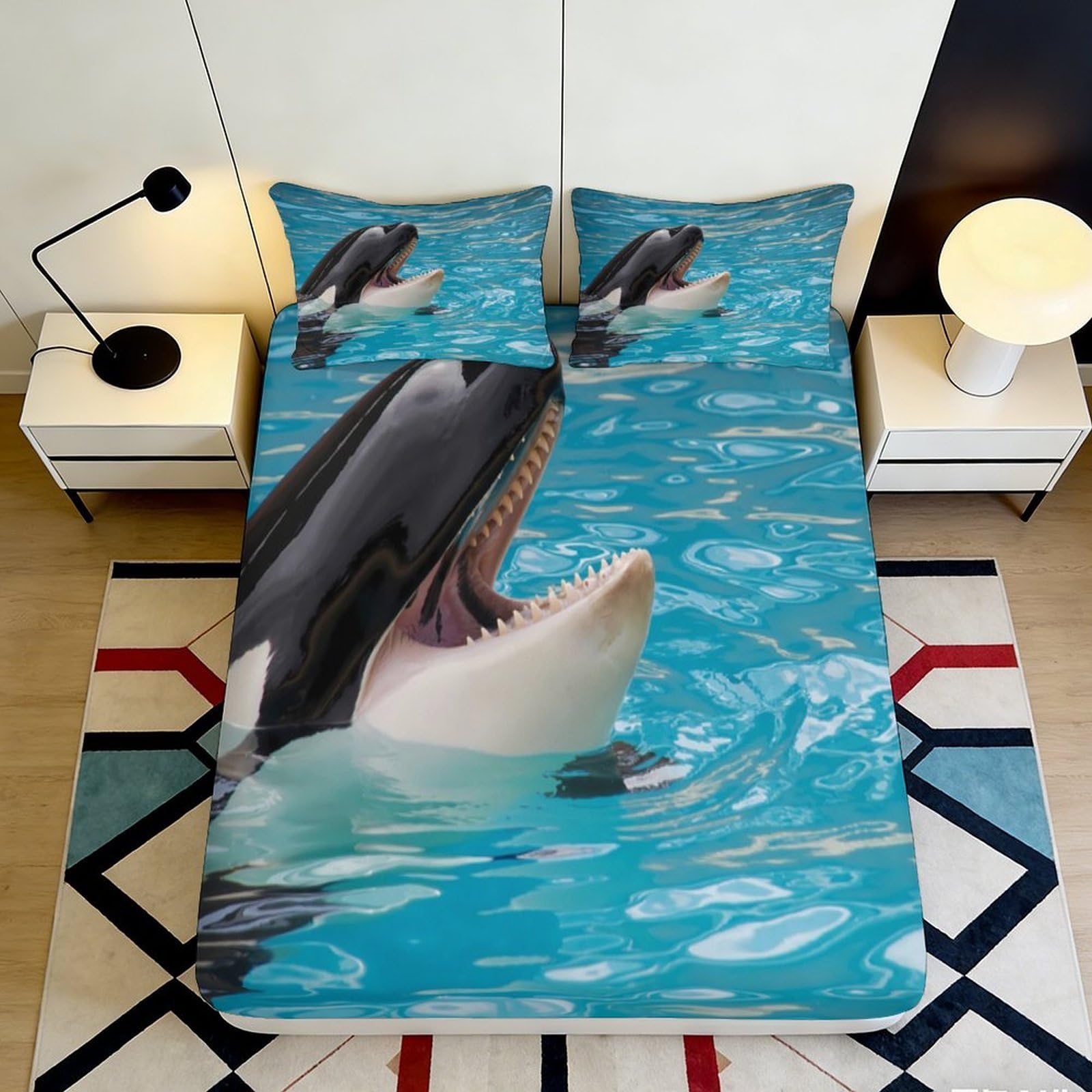 Dhbaneiok Style-7 3D Printed Orca Ocean Fitted Sheet Microfiber Soft Bedroom Decor Whale Bed Cover Anti-Slip Machine Washable Mattress Protection 90X200x25cm