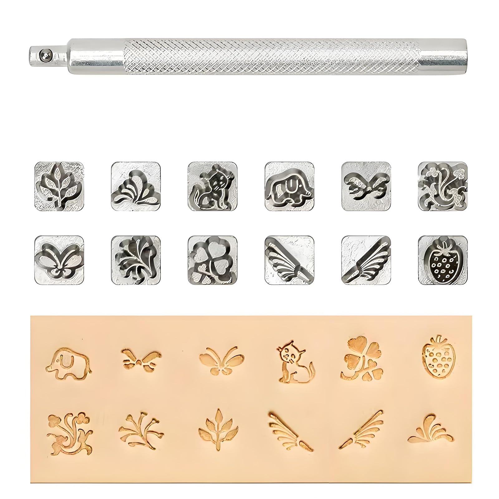 12 Pattern Leather Stamping Set Sturdy Kirsite Leather Embossing Set for Wallets Belts and Jewelry Permanent Embossing