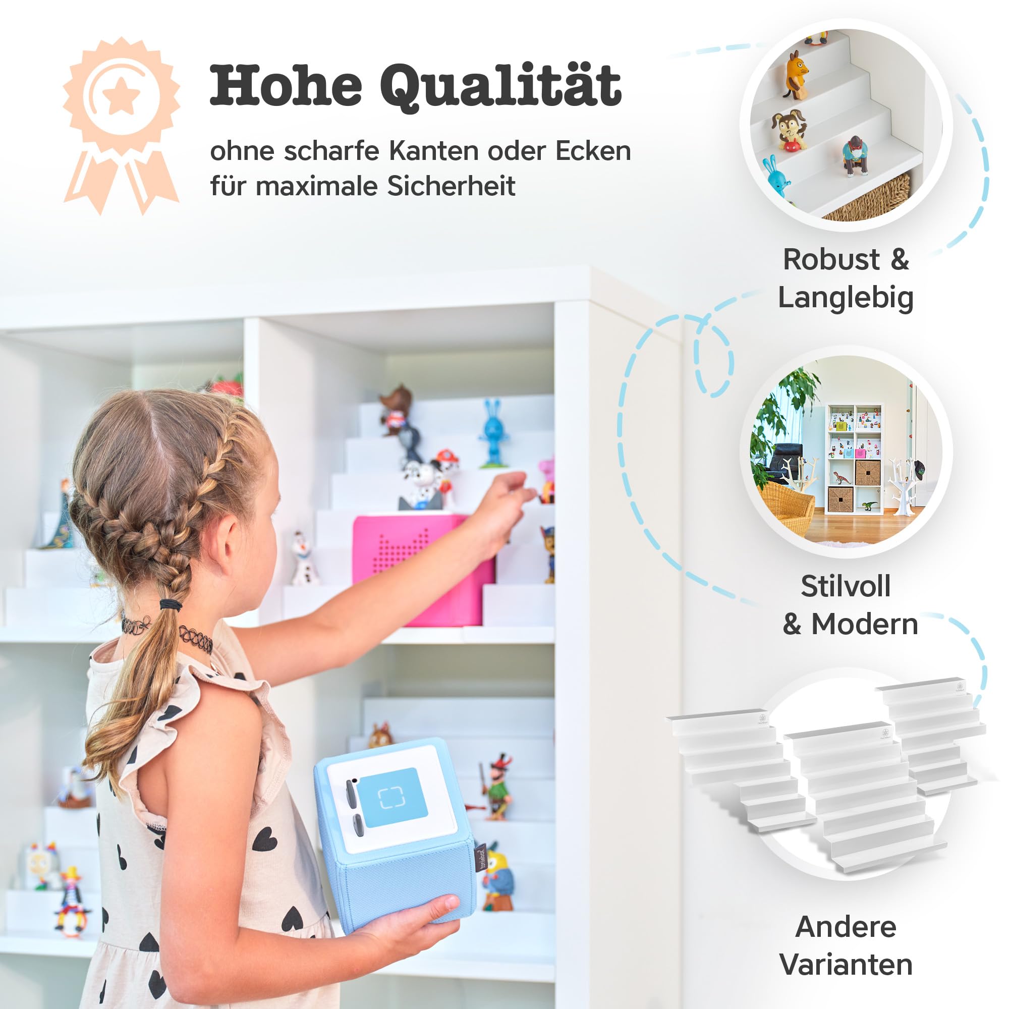 Tonie Regal als Einsatz für IKEA KALLAX | vollständig magnetisches Toniebox Regal für mehr als 50 Figuren + Box | Tonieregal für Mädchen und Jungen in weiß | Tonie Box Aussparung [MITTIG]