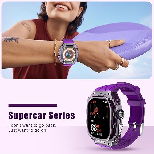 Miniatura 6 de GLuYuan Funda translúcida de lujo para reloj inteligente Apple Watch Ultra de 1.929 in, funda ligera y resistente con banda, correa de silicona,