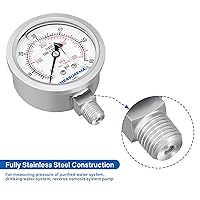 Vista 128 de MEASUREMAN - Manómetro hidráulico relleno de glicerina, totalmente de acero inoxidable, tamaño del dial de 2.5 pulgadas, montaje inferior NPT de 1/4