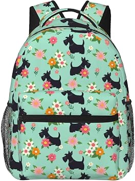AMRANDOM Black Scottie Dog Backpack Travel Laptop Backpack Durable Water Resistant College Backpack Laptop Bag for Women Men