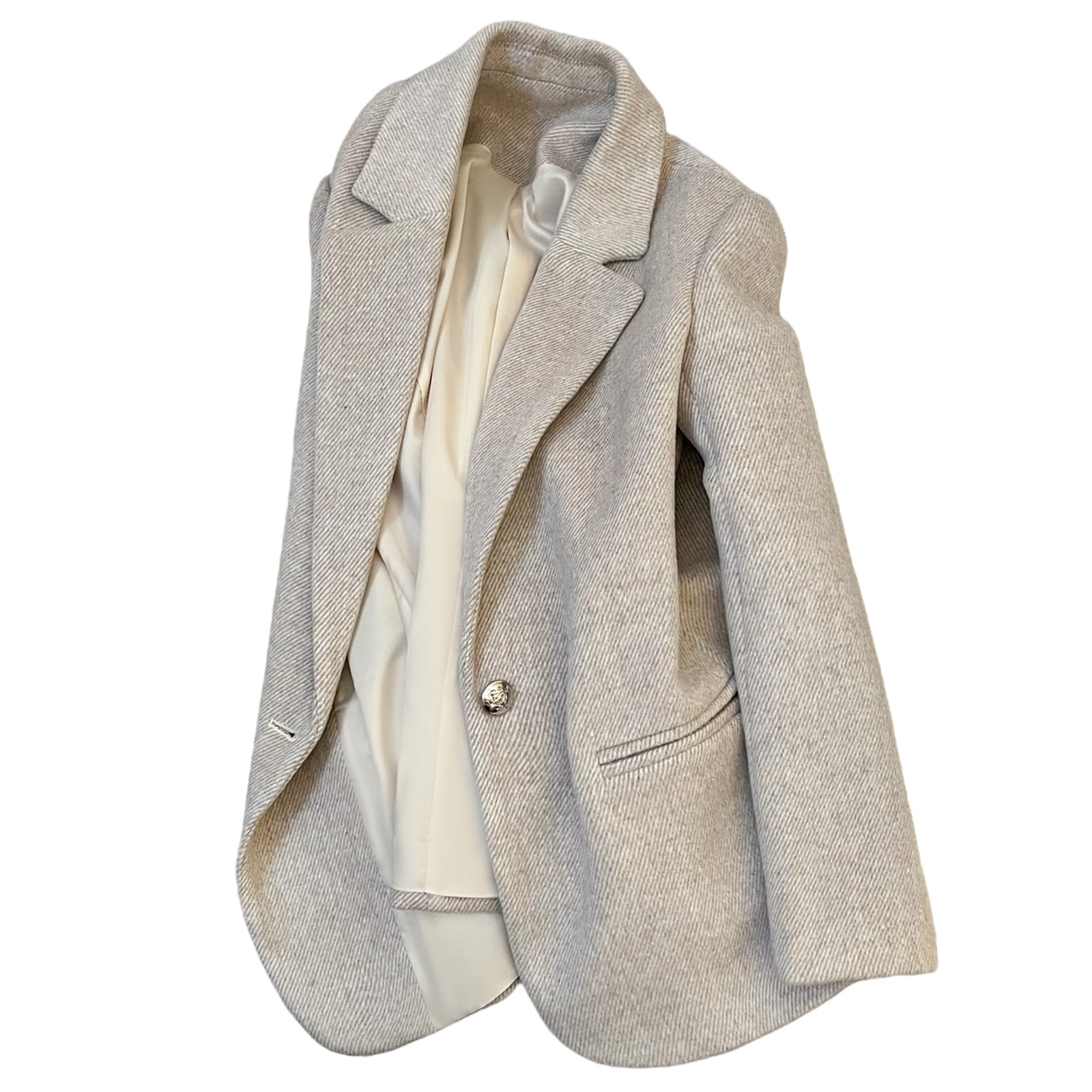 Women's Woolen Blazer Winter Plaid Jacket Beige M
