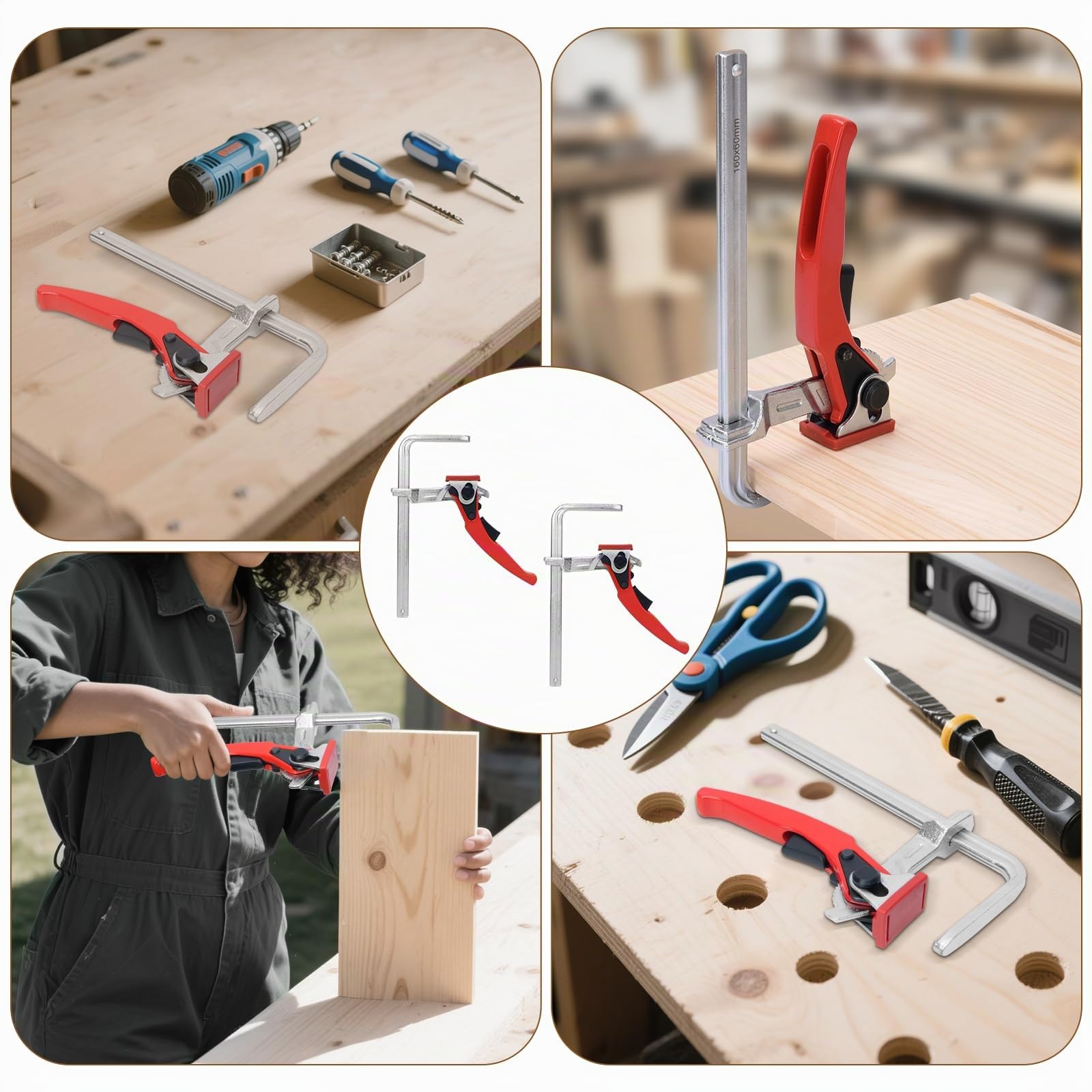 Sargentos De Apriete De Dos Piezas, Abrazadera De Palanca De Acero Completo, Con Manivelas De Palanca, Para Afilar, Compatibles Con La Mesa Multifuncional De Una Sola Mano Sargentos Carpintero