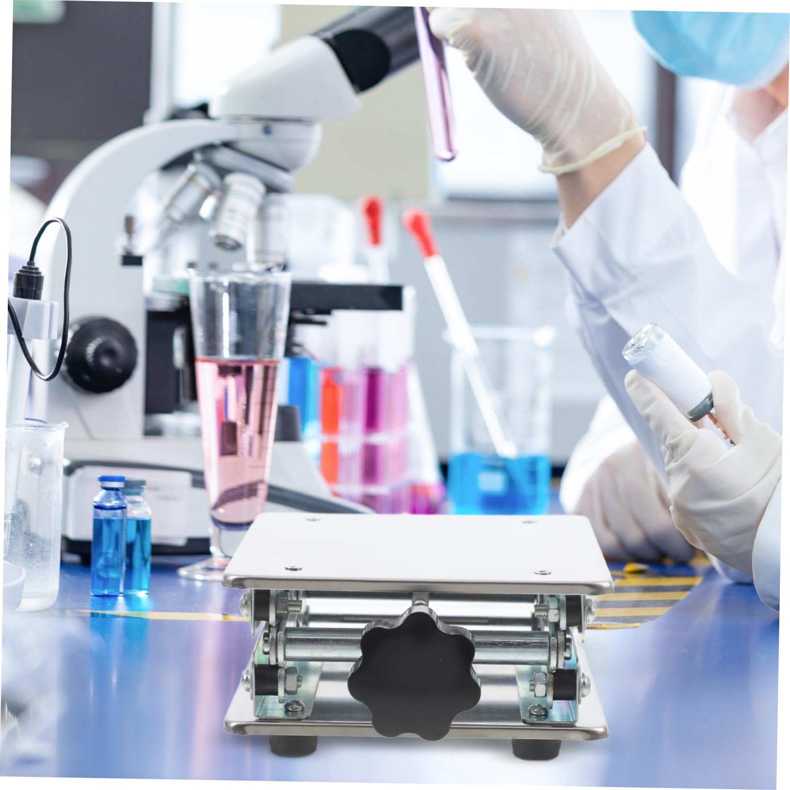 Holibanna Piattaforma a Forbice Da Laboratorio Dovere Laboratorie Alto Regolabile Sollevare In Piedi Verticale Jack Del Laboratorio Scientifico Per Acciaio Inossidabile Silver