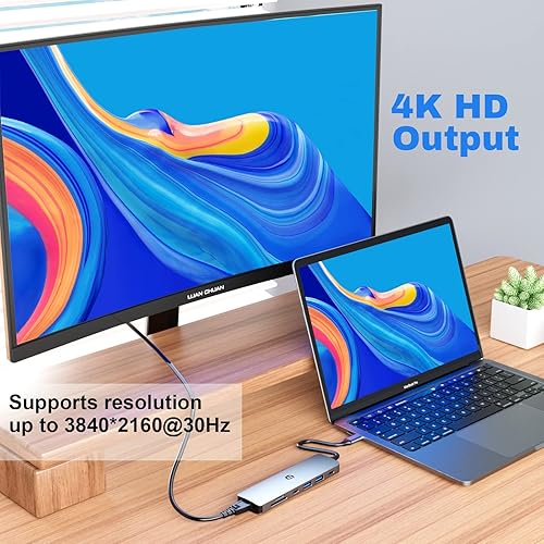 Miniatura 2 de TOTU Hub USB C, base USB C 7 en 1 con HDMI 4K, 2 USB 3.0, USB C 3.0, 100 W tipo C PD, ranura para tarjeta SDTF para MacBook ProAir y otros