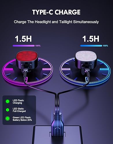 Miniatura 5 de Luces de bicicleta 8+7 modos, luces de bicicleta recargables USB delanteras y traseras, ultra brillantes con foco y reflector, luces de bicicleta