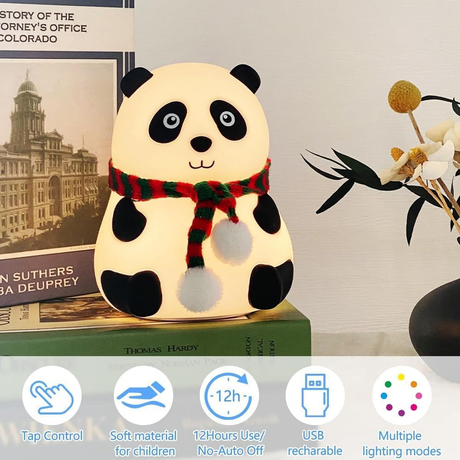 TAKASH Panda Night Light for Kids - Soft Silicone Rechargeable Lamp with Tap Control, Multi-Color Modes, and Non-Slip Base - Perfect for Bedside, Baby Rooms, and Gifting 3