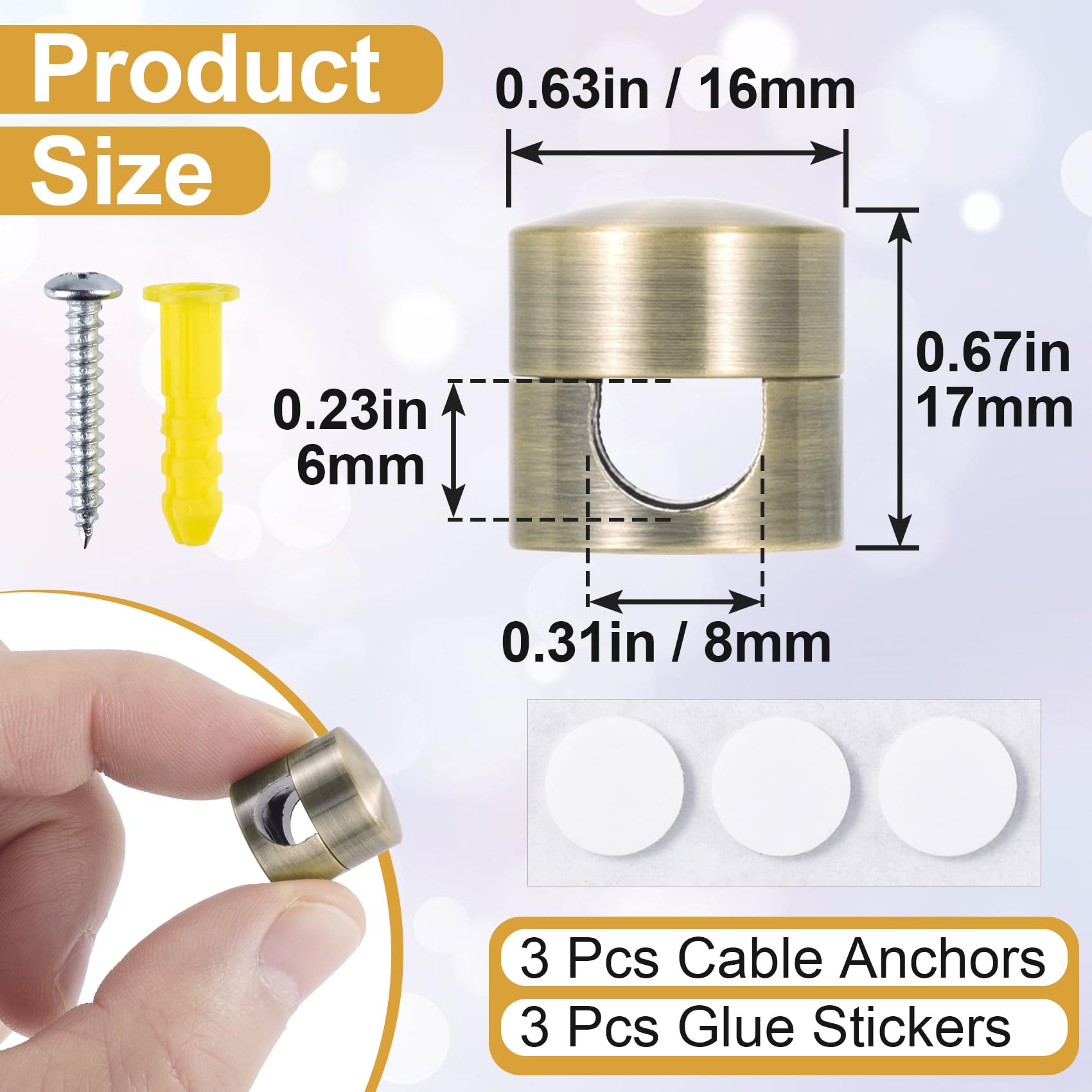 Kabelanker für Schreibtisch, Rotguss, Kabelanker, Halter, Aluminiumdraht, Organizer, selbstklebend, verstellbar, 2-in-1-Kabel-Clips, Ladekabel-Management für Nachttisch, Büro, Zuhause