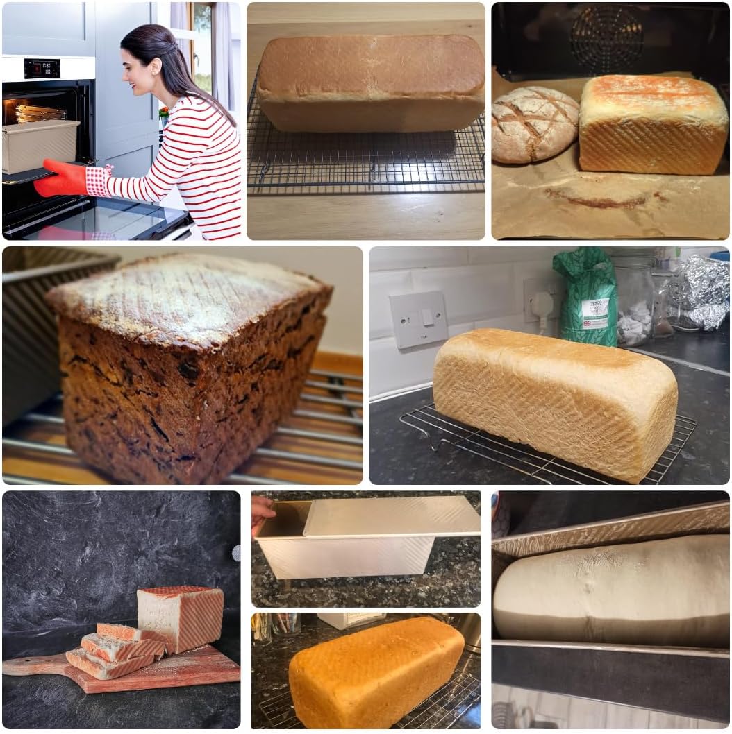 AXIM Grand Size Loaf Pan with Lid, Non-Stick Toast Box Loaf Pan with Slide Cover,Pullman Bread Mould for Baking 1000 gram Dough, Commercial Use
