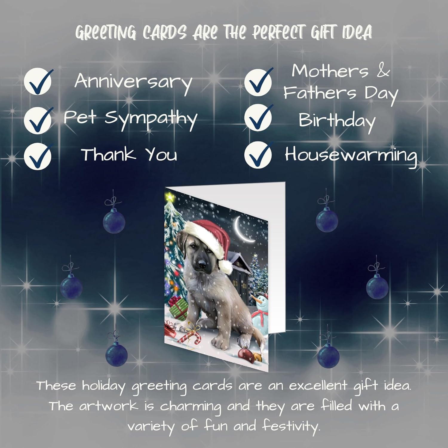 Holly Jolly Holidays Anatolian Shepherd Dog Greeting Cards - Adorable Pets Invitation Cards with Envelopes - Pet Artwork Christmas Greeting Cards GCD2335 (10 Greeting Cards)