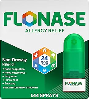 Flonase Allergy Relief Nasal Spray, 24 Hour Non Drowsy Allergy Medicine, Metered Nasal Spray - 144 Sprays- Fall and Seasonal Allergy Relief
