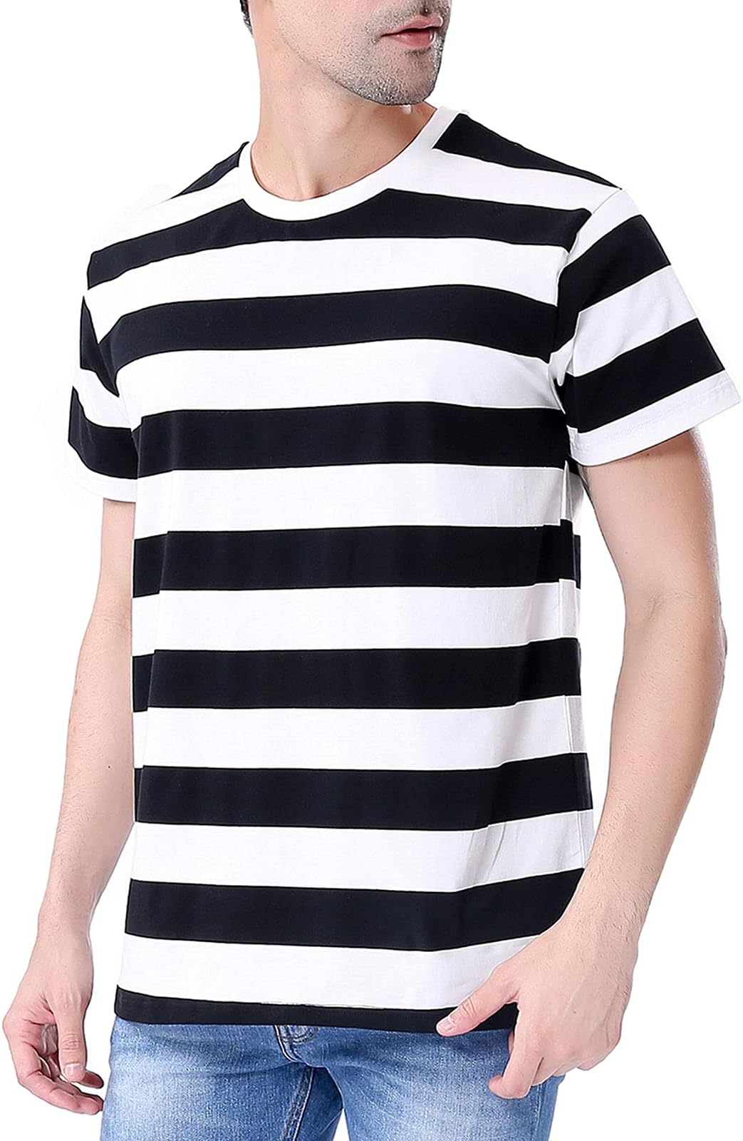Men's Cotton Striped T-Shirt Crew Neck Short Sleeves Basic Casual Top