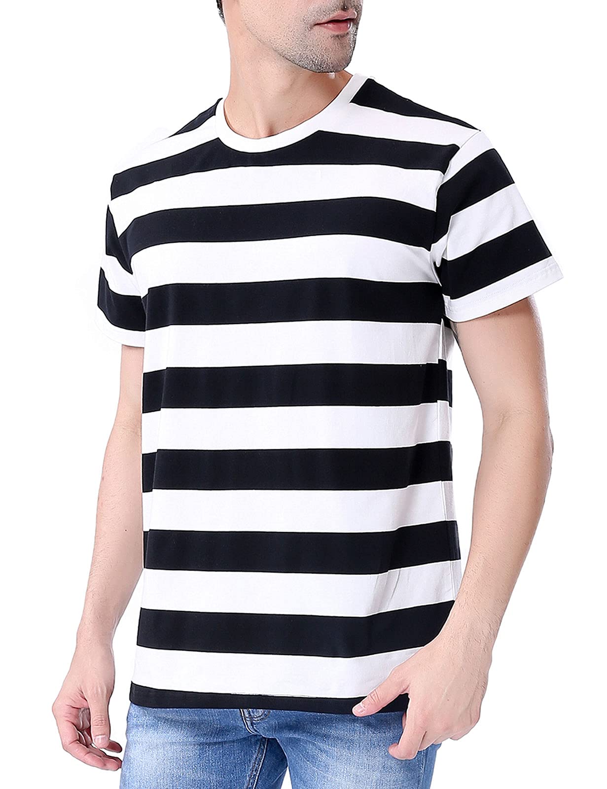 Men's Cotton Striped T-Shirt Crew Neck Short Sleeves Basic Casual Top