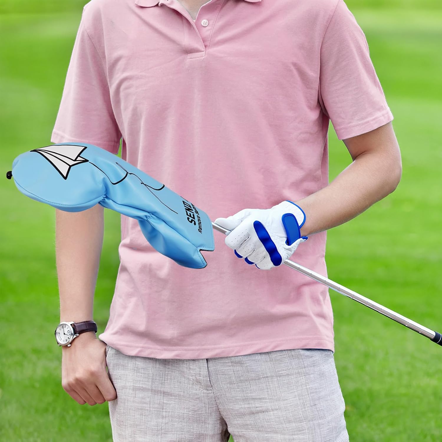 Craftsman Golf Airplane Send It 460cc Blue Driver Headcover Fairway Wood Hybrid Mallet Blade DF3 Putter Head Covers Alignment Stick Protector