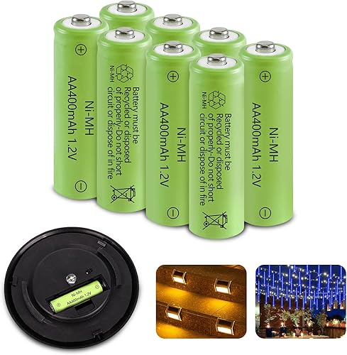 JINTION Baterías AA recargables solares Ni-MH doble A 400 mAh paquete de 8