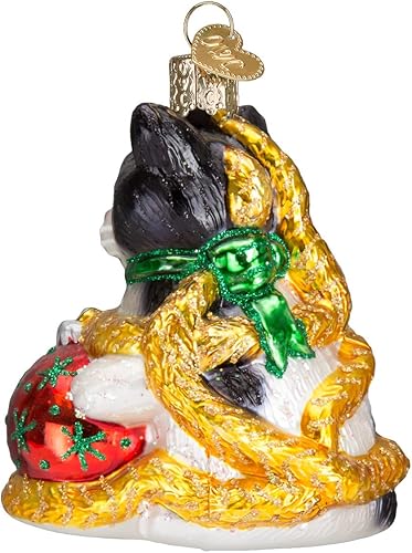 Vista 13 de Old World Christmas Adorno de cristal soplado de gatito del Himalaya gris para árbol de Navidad, decoración navideña artesanal, colección de gatos