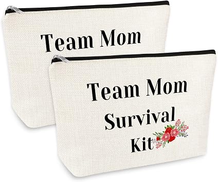 2 Pcs Team Mom Gift Team Leader Gift for Women Cosmetic Bag Thank You Gifts for Team Mom Makeup Bag Christmas Birthday Gifts for Coach Team Mom Football Basketball Badminton Leaders Gift Makeup Pouch