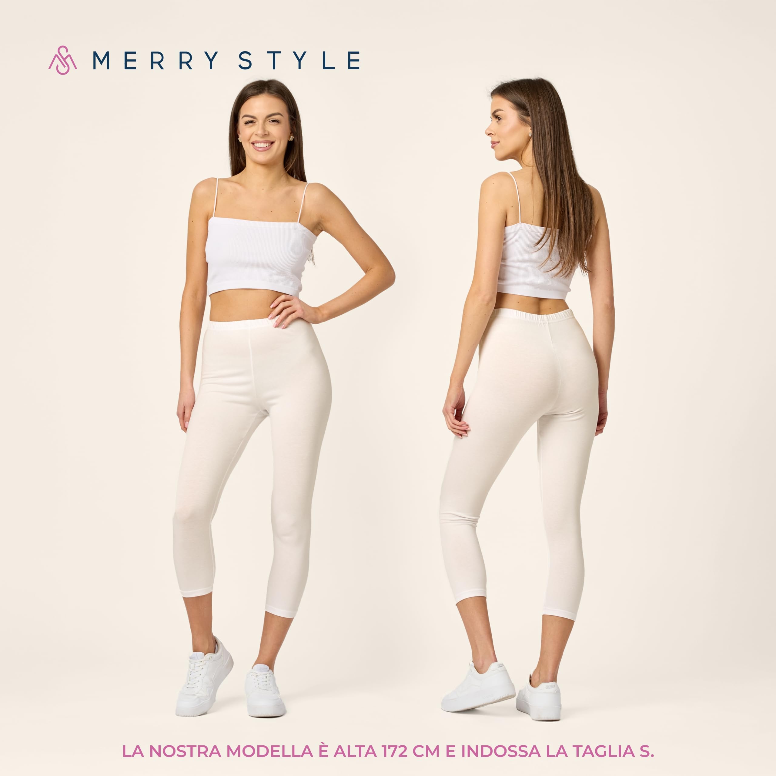 Merry Style Leggings Donna 3/4 Pantaloni Capri Morbidi e Confortevoli Leggins Donna in Cotone Traspirante Elastici e Delicati sulla Pelle Sensibile MS10-199