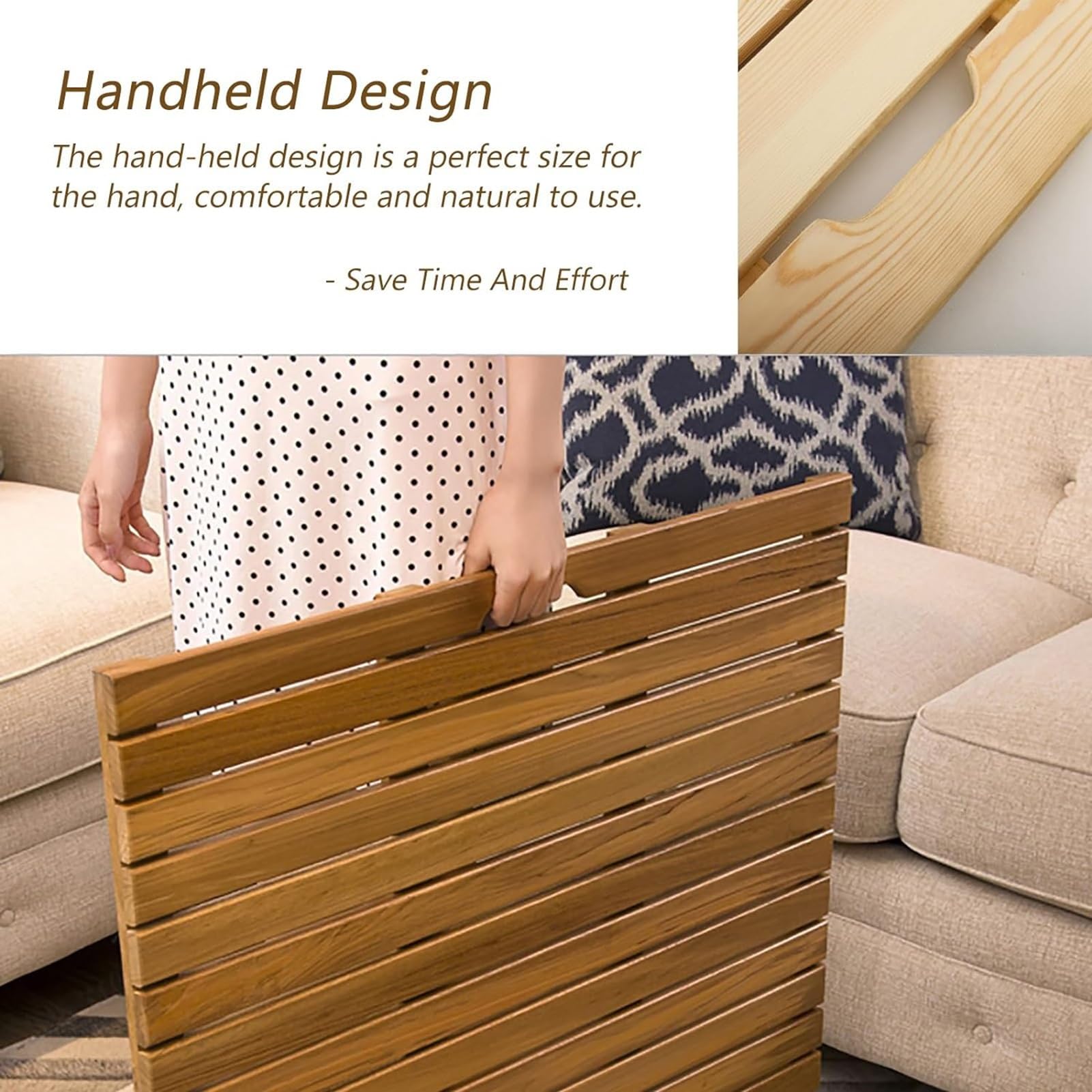 Tappetino da Doccia Antiscivolo in Legno di Teak 21x38 - Elegante e Resistente Tappetino per Il Pavimento del Bagno con Foro di drenaggio Centrale, Ideale per Ambienti um