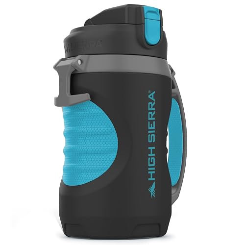 HIGH SIERRA, [BPA FREE] 64 OZ Insulated Water Jug, [Silicone Spout – NO MORE TEETH BUMPS] Built-in Fence Anchor, Keeps Iced Water Cold for Hours, EXTRA LARGE Sports Bottle - Grey / Blue