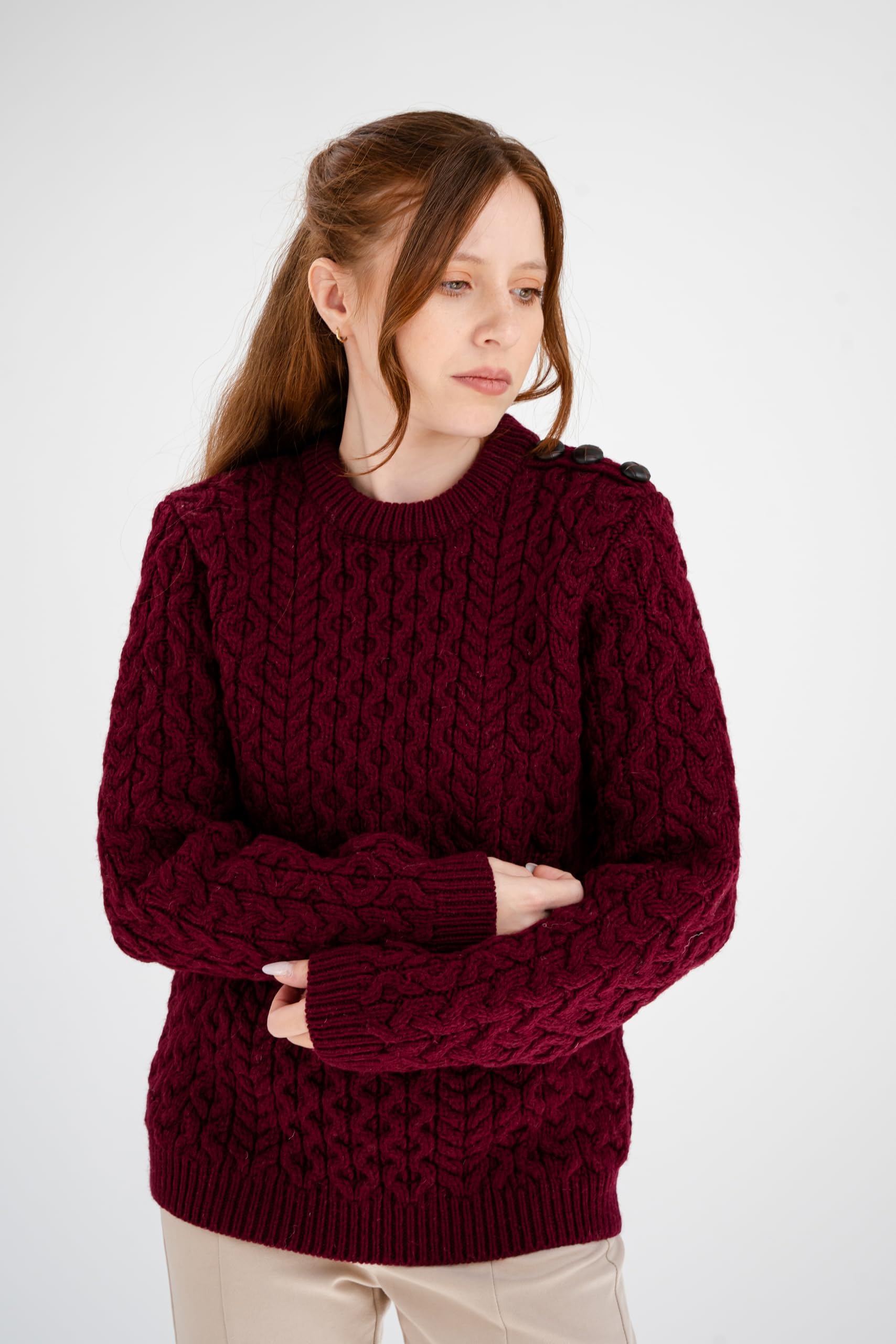 SAOL Maglia da donna 100% lana merino con bottoni laterali