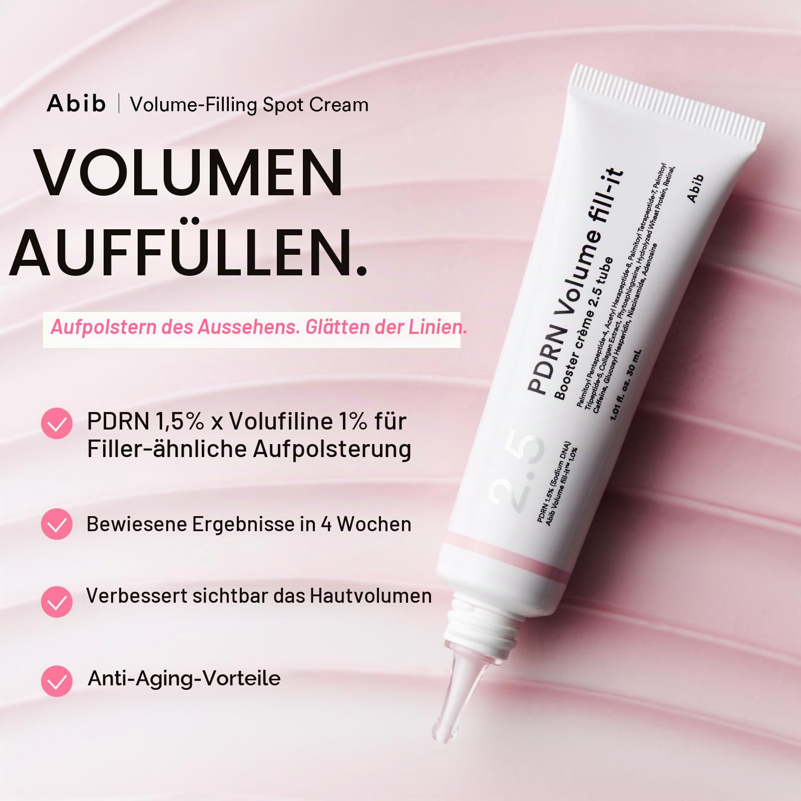 Abib PDRN Volume Fill-it Booster Cream 2,5 Tube | auffüllendes Gesichtsvolumen mit Retinalpeptiden PDRN 15.000 ppm | Für Stirn, lächelnde Linien und Nackenfalten | Straffende Anti-Aging |