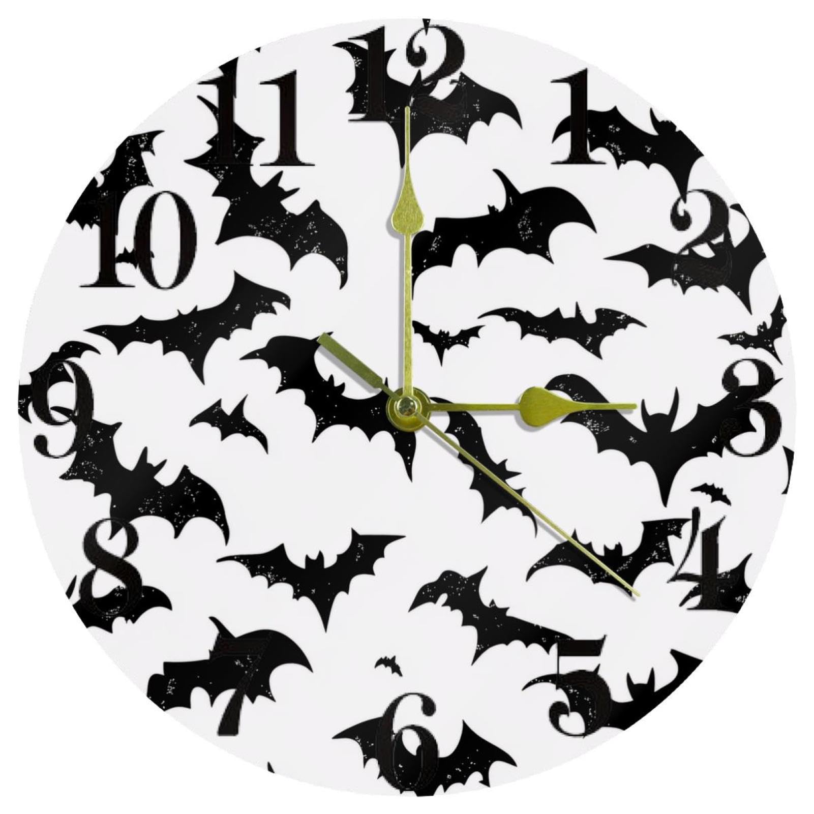 Horloge murale noire d'Halloween silencieuse pour déco de salon ou bureau
