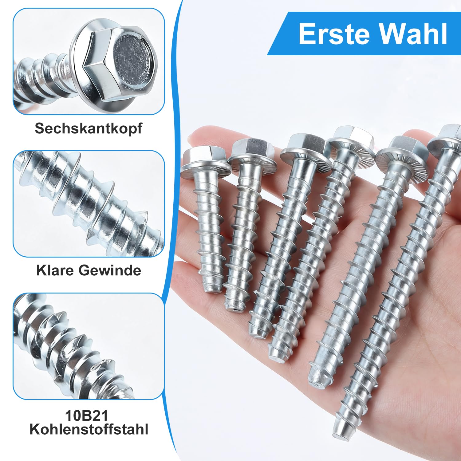 Wkręty do betonu bez kołków M8 x 80, 20 szt., śruba do betonu, łeb sześciokątny, ocynkowana, z tarczą, śruby do muru z łbem sześciokątnym, klucz nasadowy do murów, betonu, murów ceglanych