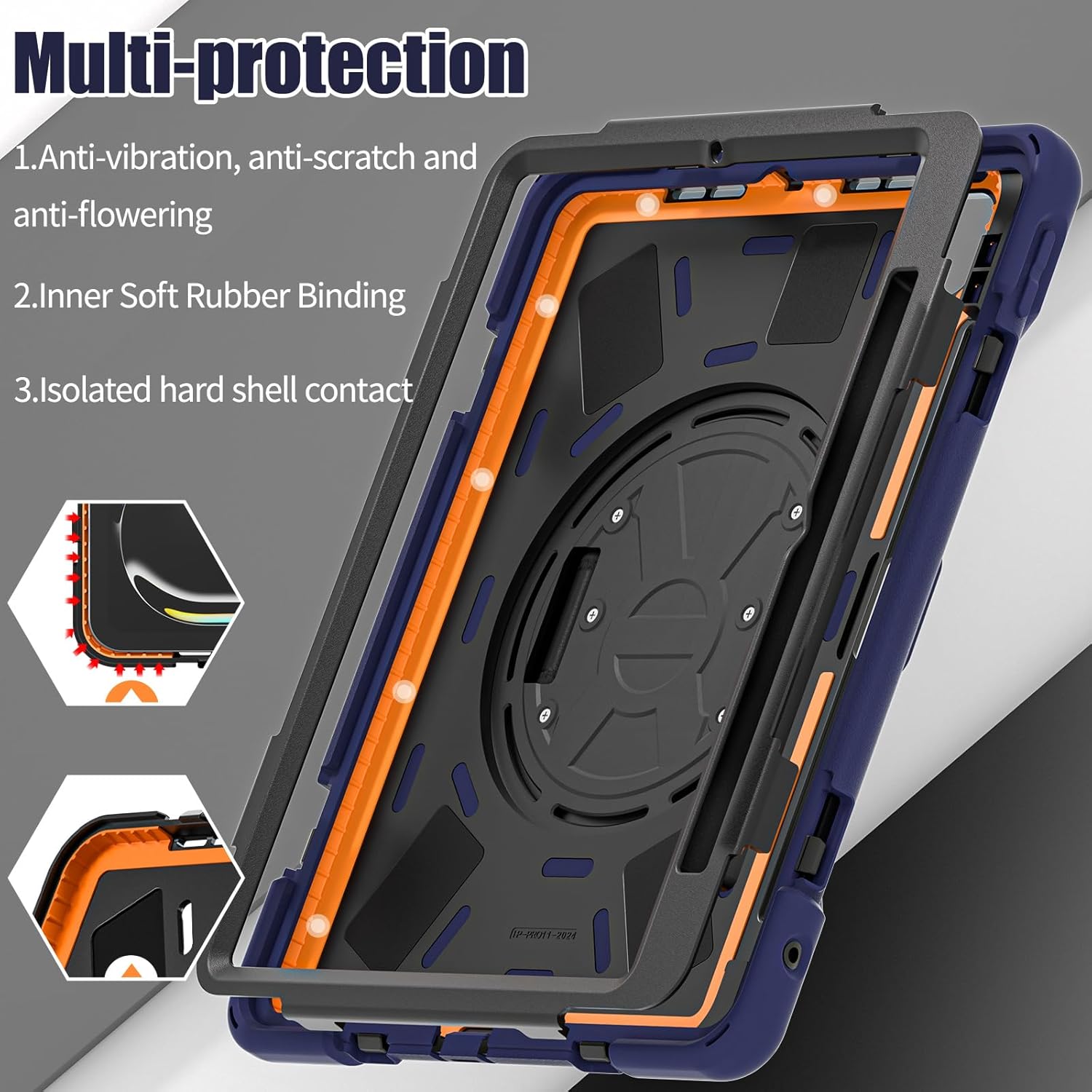 Case for 11 inch iPad Pro 11 M4 2024 (A2837/A2836), 360 Rotating Hand Strap Shockproof Protective Cover with Shoulder Strap, Navy Blue
