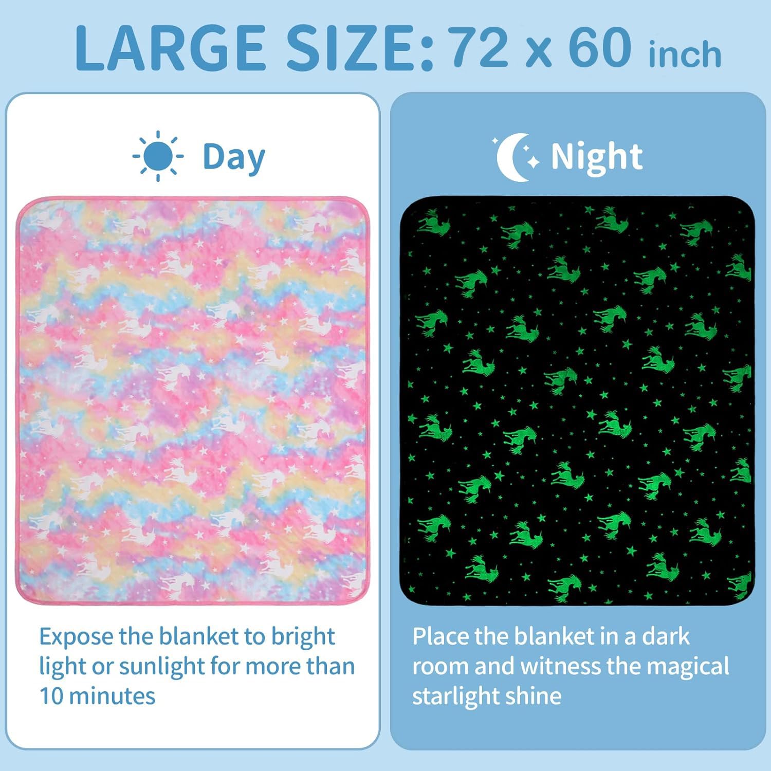 EXILOM Glow in The Dark Blanket for Kids, 200x152 Cm, Unicorns Gifts for Girls, Soft Kids Blankets for Christmas Birthday, Cozy & Warm All-Season Glow Blanket Ideal Gift for Boys & Girls (Pink) 2
