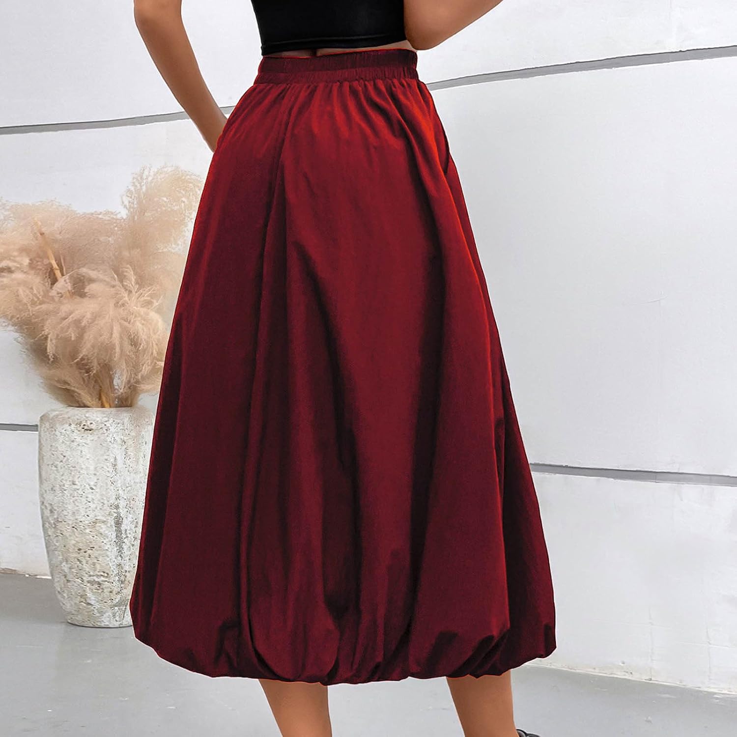 A-Line Loose Flowy Midi Skirt for Women with Pockets Elegant Casual Skirt for Beach, Wedding, and Everyday Wear