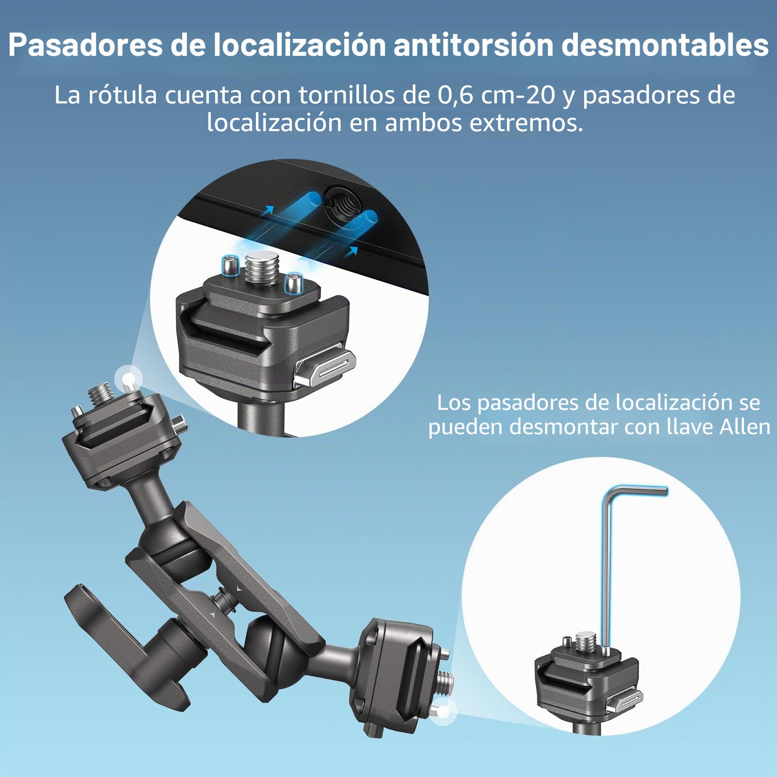 SMALLRIG Brazo Mágico de Liberación Rápida con Cabezal Esférico de 360°, con Tornillos de 1/4”-20 y Pasadores de Ubicación Desmontables, Carga Util Máxima de 5,5 kg/12,1 LB, HawkLock H21-4488