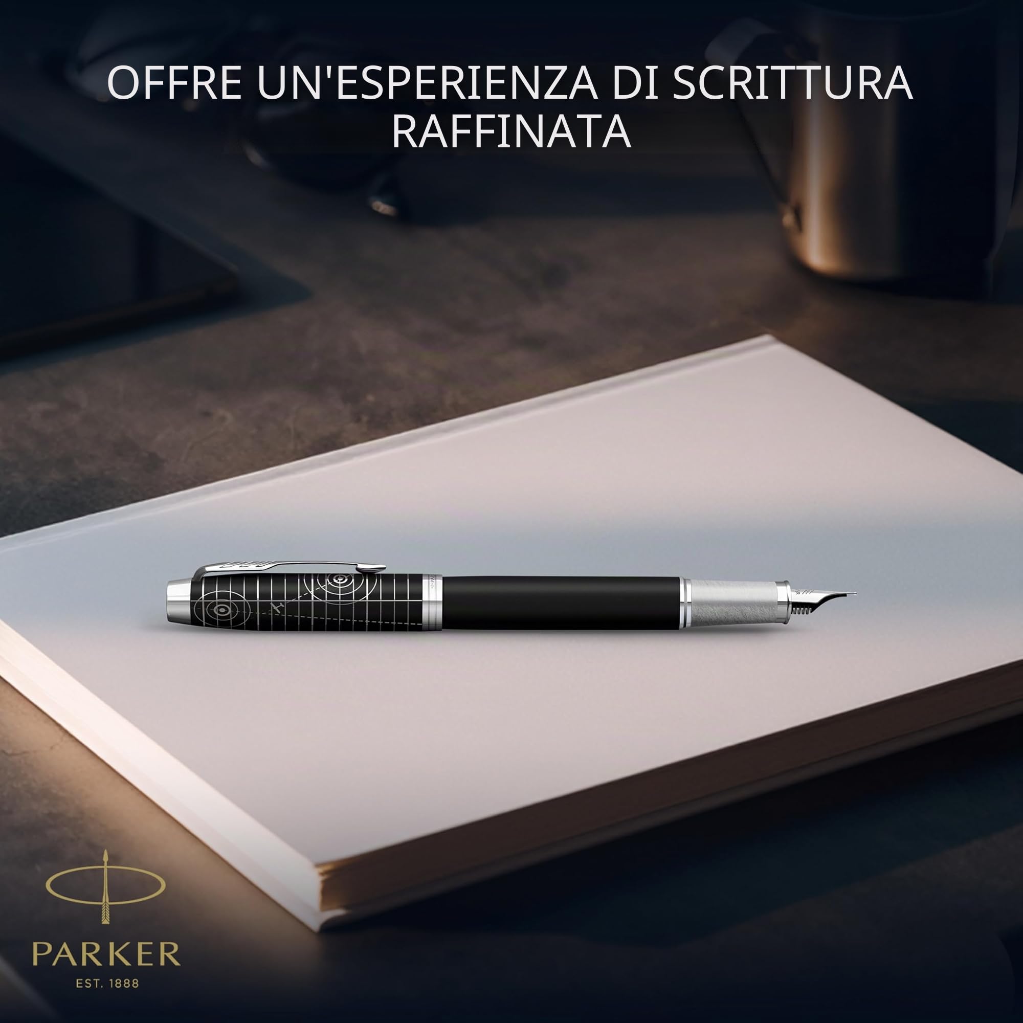 Parker IM Premium Penna Stilografica | Collezione Legacy of Flight | Rifiniture Cromate | Pennino Fino | Inchiostro Blu | Confezione Regalo