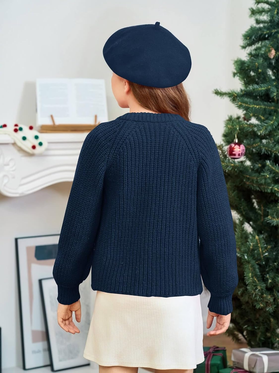 Haloumoning Girls Cardigan Button Down Long Sleeve Chunky Knit Sweater Fall Cute Outerwear Coat 5-14Y
