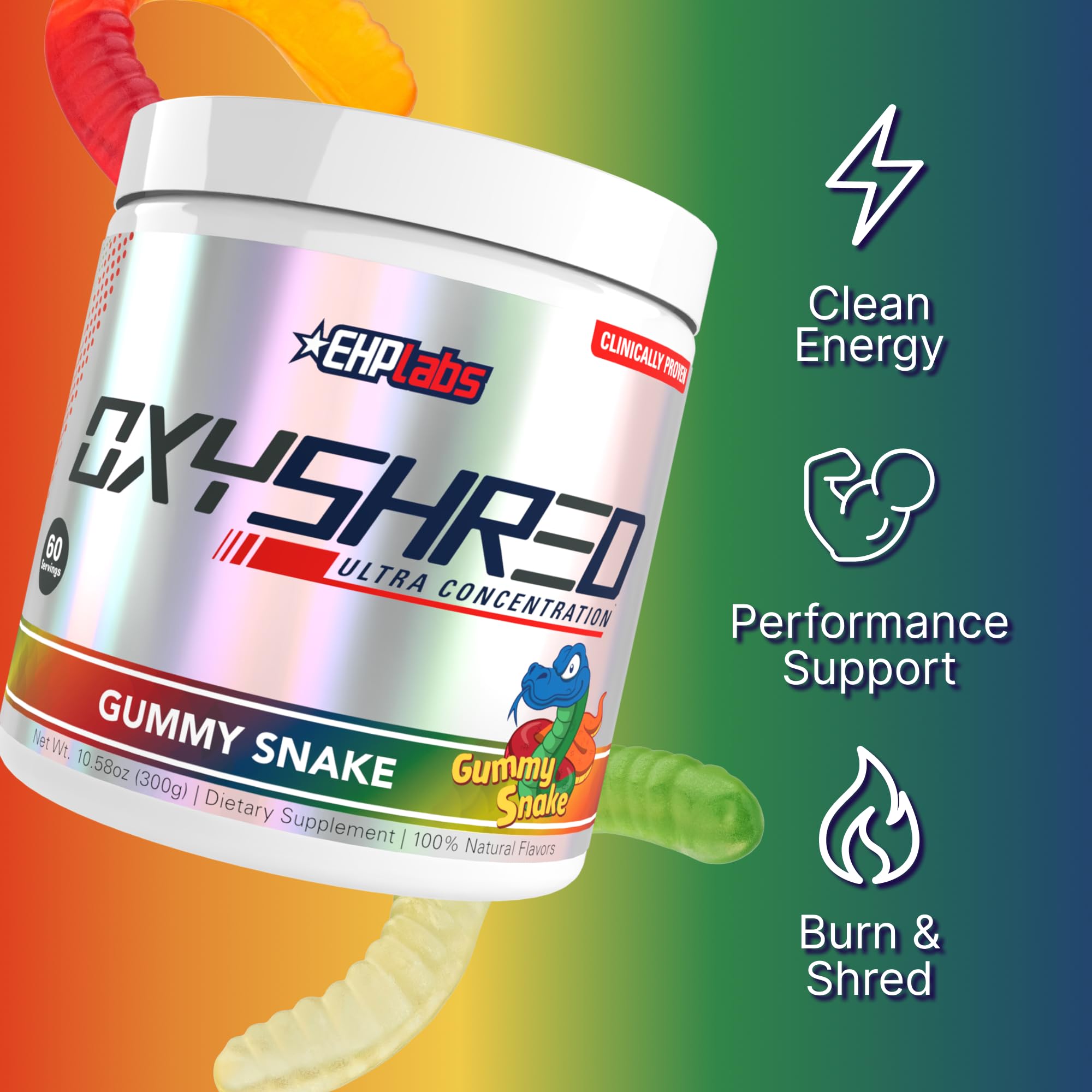 EHP Labs OxyShred Pre Workout Powder - Preworkout Powder with L Glutamine & Acetyl L Carnitine, Energy Boost Drink - Gummy Snake, 60 Servings — Amazon image 4