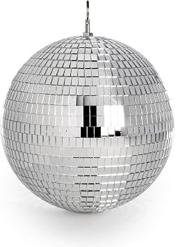 20cm Mirror Disco Ball, Hanging Silver Glitter Ball, Disco Light Effect