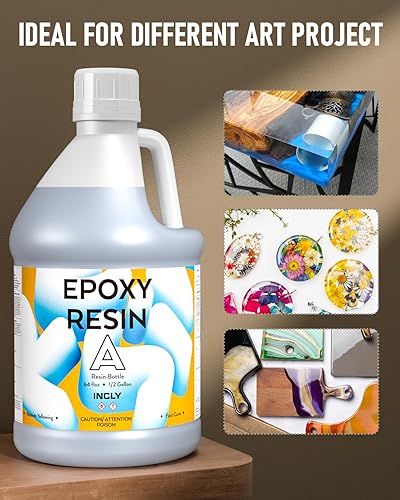 Miniatura 6 de INCLY Kit de resina epoxi de 1 galón, transparente, sin burbujas, resistente a los rayos UV, apto para alimentos para revestimiento y fundición,