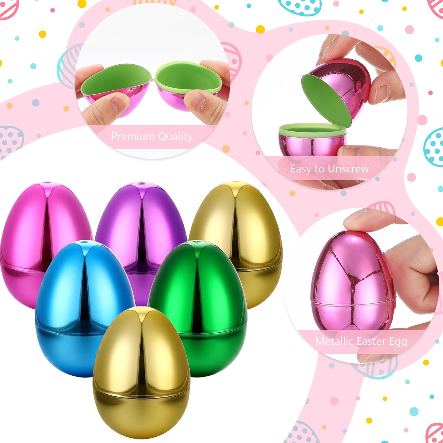 MiniInflat 66 Pcs Metallic Plastic Easter Eggs Bulk Colorful Fillable Easter Basket Stuffers for Egg Hunts Party Favor,filling Treats, Classroom Prize Supplies(2.36 Inch)