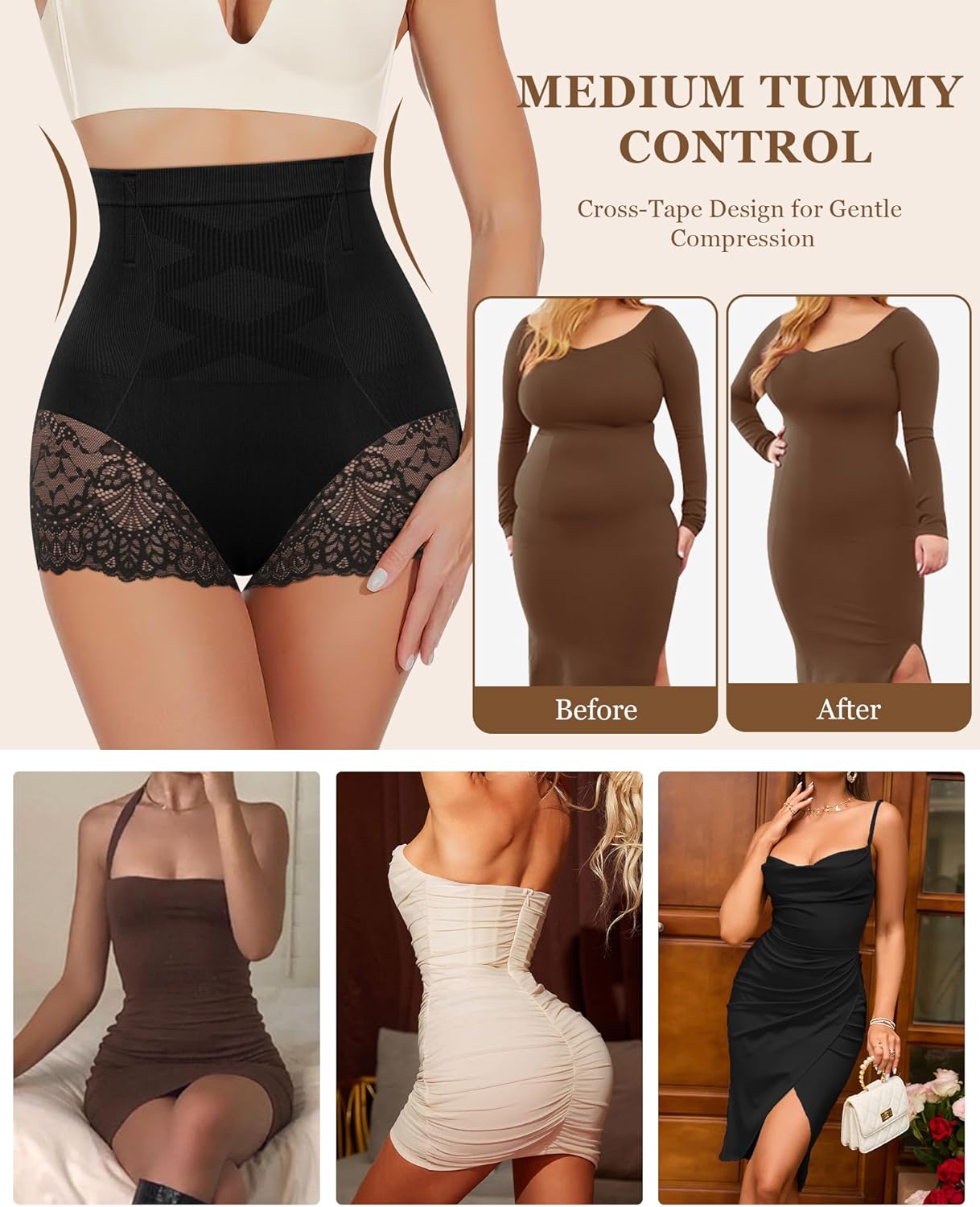 Women's High Waisted Underwear, Ladies Panties with Lace, Comfortable Briefs, 4 Pack - Image 5