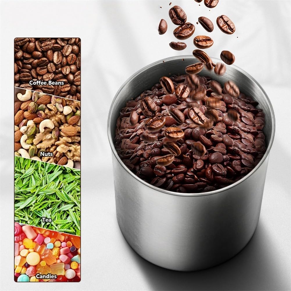 Barattolo per chicchi di caffè con coperchio sottovuoto da 1500 ml, in acciaio inox, ermetico, per uso in cucina, con accesso a bocca larga