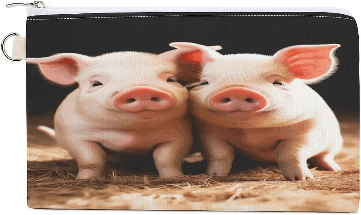 Cute Pigs Coin Purse Mini Pouch Change Wallet with Keychain Portable Coin Pouch Canvas Change Purse