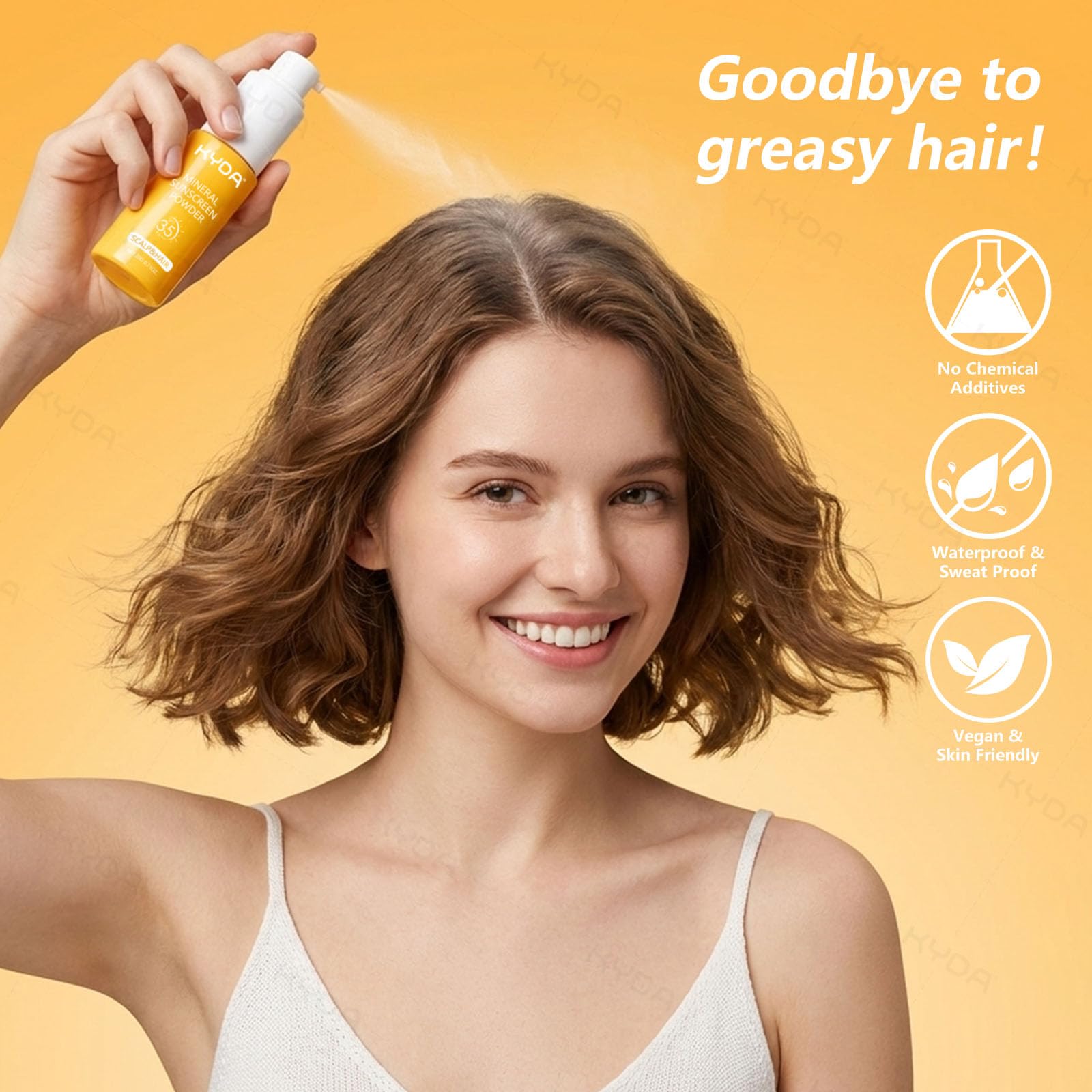 KYDA Polvere solare minerale, per cuoio capelluto e capelli, SPF 35 PA++, protezione solare per cuoio capelluto, protezione UV ad ampio spettro, leggera, non grassa, 20,1 g (02)
